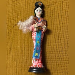 Vintage Cultural Collectable Doll Handcrafted Pink/Blue Attire Made In Taiwan